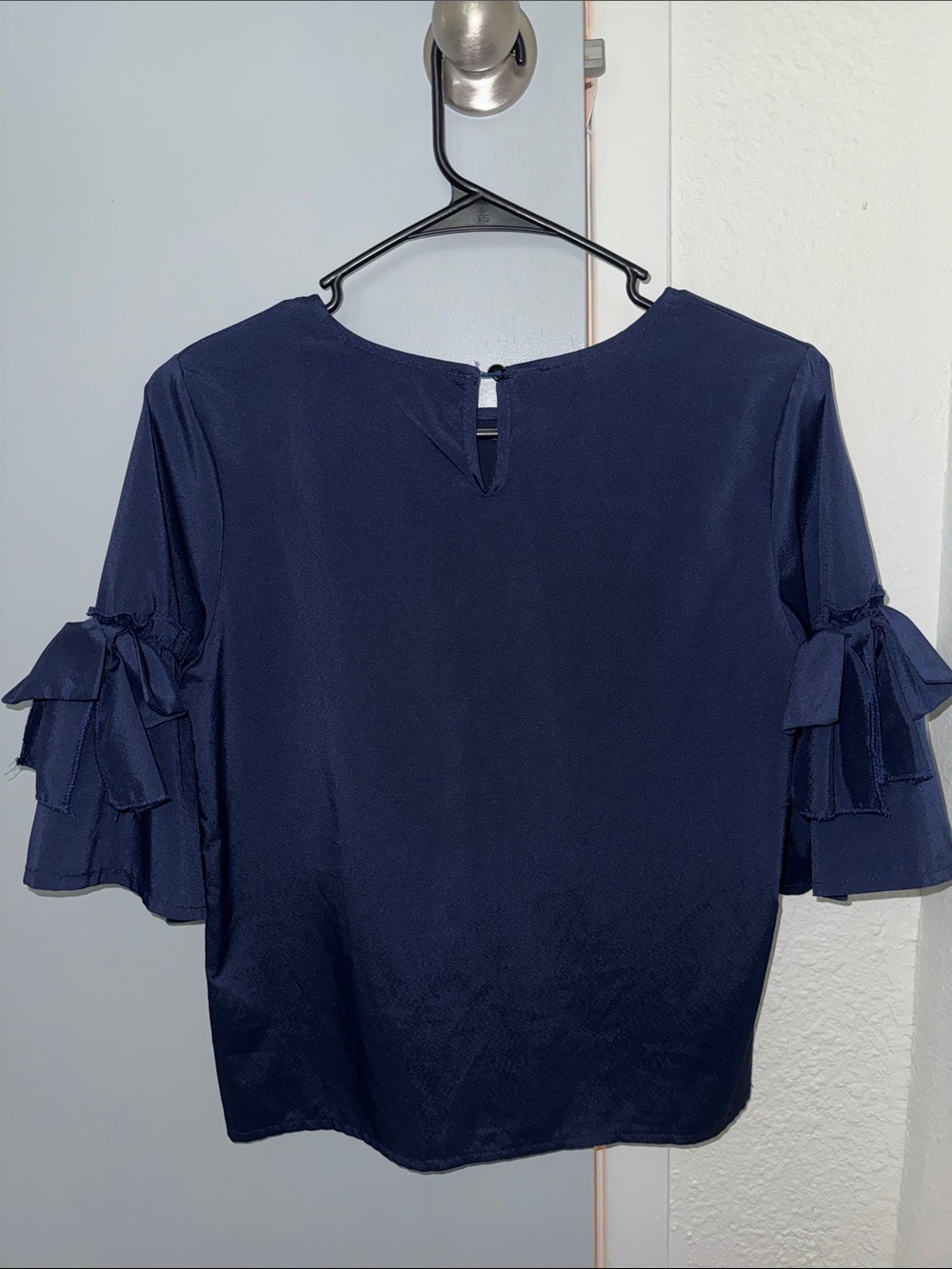Navy Ruffle-Sleeve Blouse - Picture 2 of 3